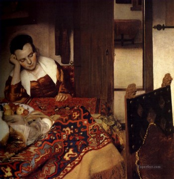 ヨハネス・フェルメール Painting - 眠っているメイド バロック ヨハネス・フェルメール